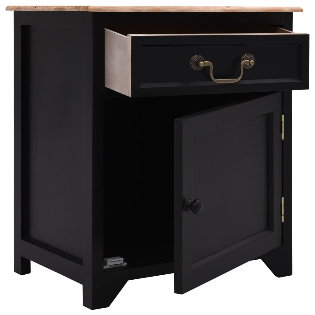 vidaXL Bedside Cabinet Black and Brown 40x30x50 cm Paulownia Wood