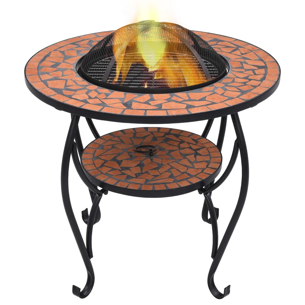 vidaXL Masă cu vatră de foc, mozaic, cărămiziu, 68 cm, ceramică vidaXL