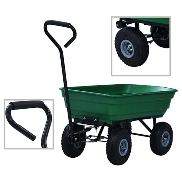 vidaXL aia kallutatav k&auml;sik&auml;ru 300 kg 75 l roheline