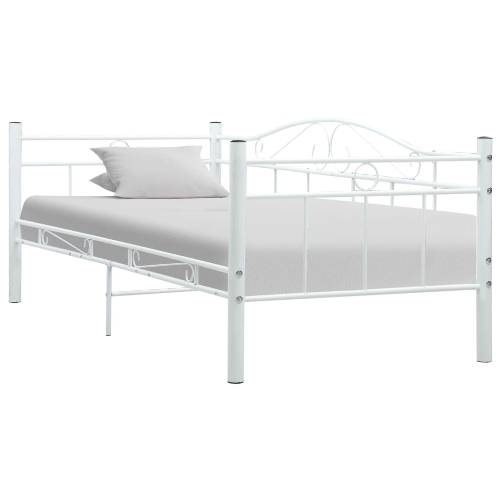 vidaXL Rám denní postele bílý kov 90 x 200 cm