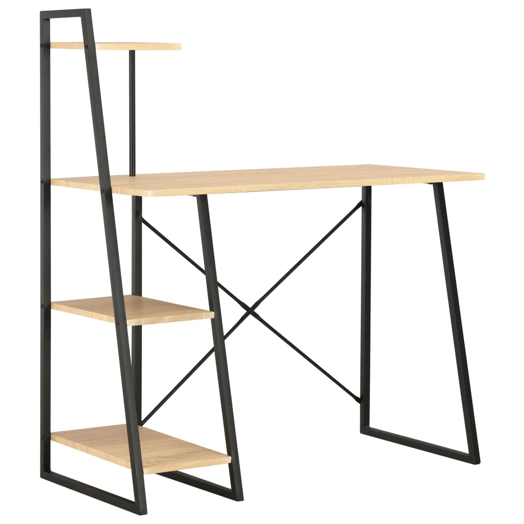 Psací stůl s poličkami černý a dubový odstín 102 x 50 x 117 cm
