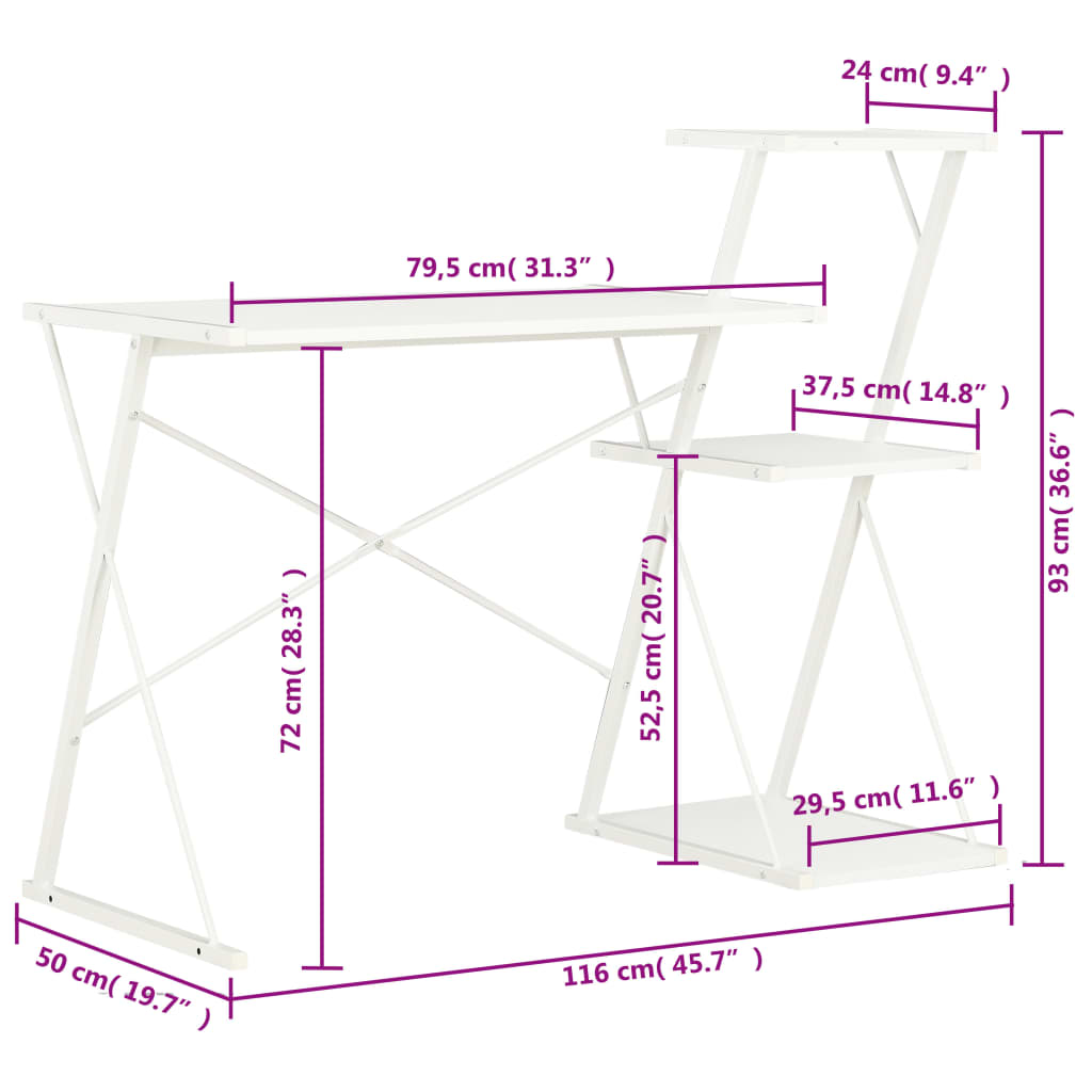 imagem de vidaXL Secretária com prateleira 116x50x93 cm branco8