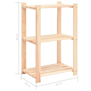 Úložný regál 3 police 60 x 38 x 90 cm masivní borovice 150 kg - obrázek 7
