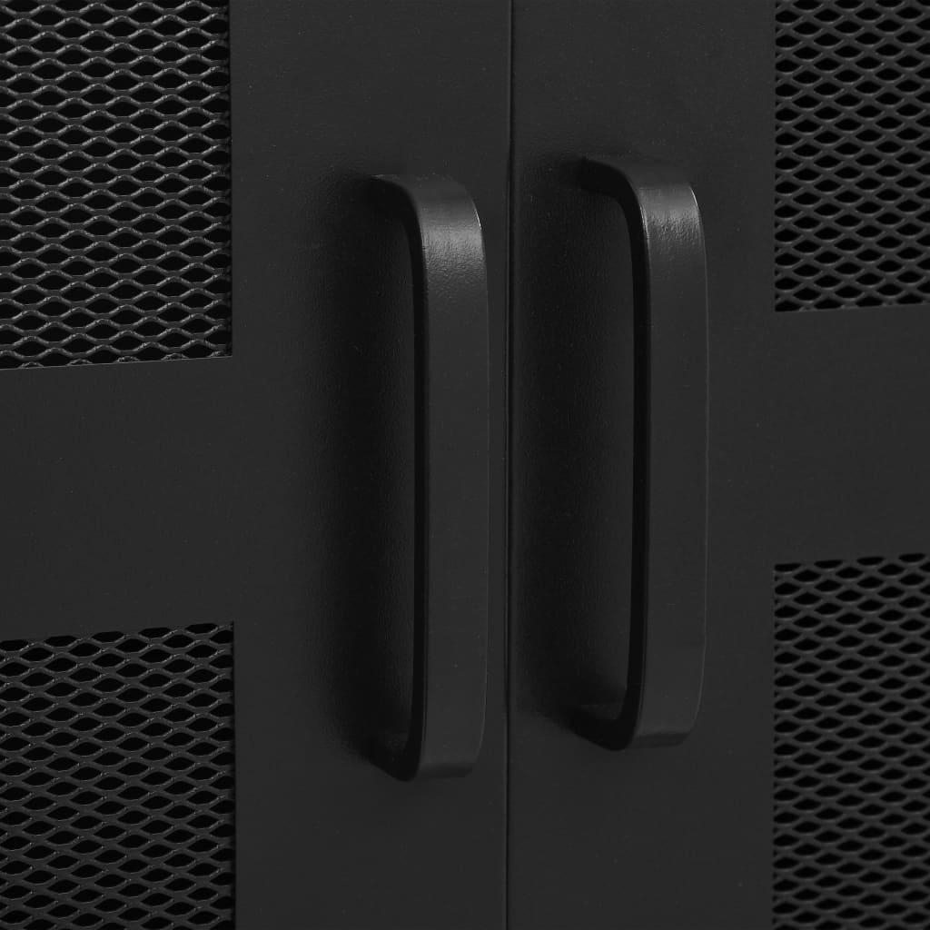 Ipari fekete irodai szekrény hálós ajtókkal 75 x 40 x 120 cm 