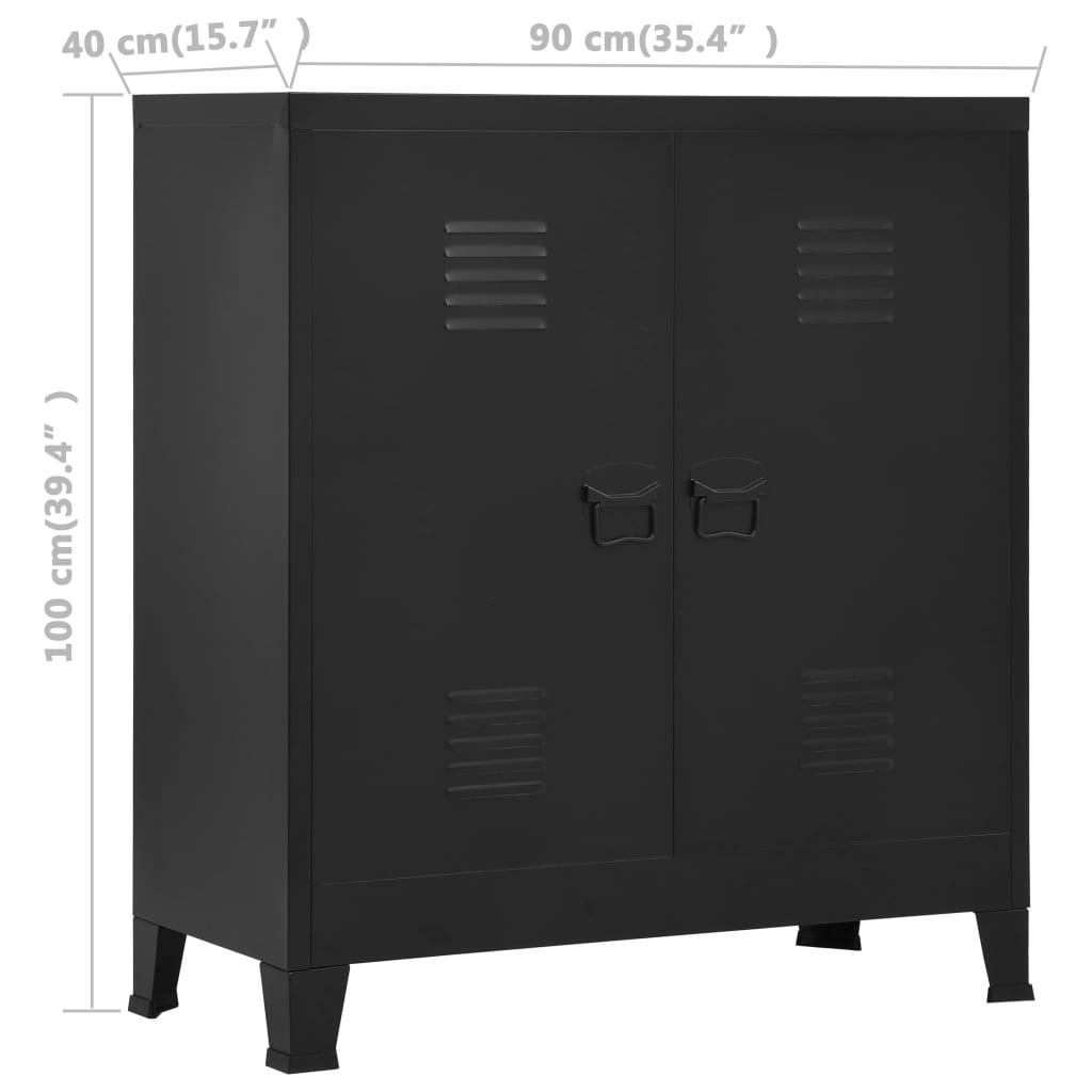 Ipari fekete acél irattartó szekrény 90 x 40 x 100 cm 