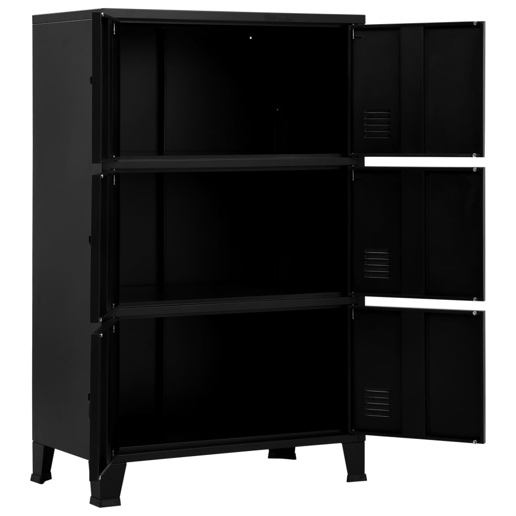 Ipari fekete acél irattartó szekrény 6 ajtóval 75 x 40 x 120 cm 