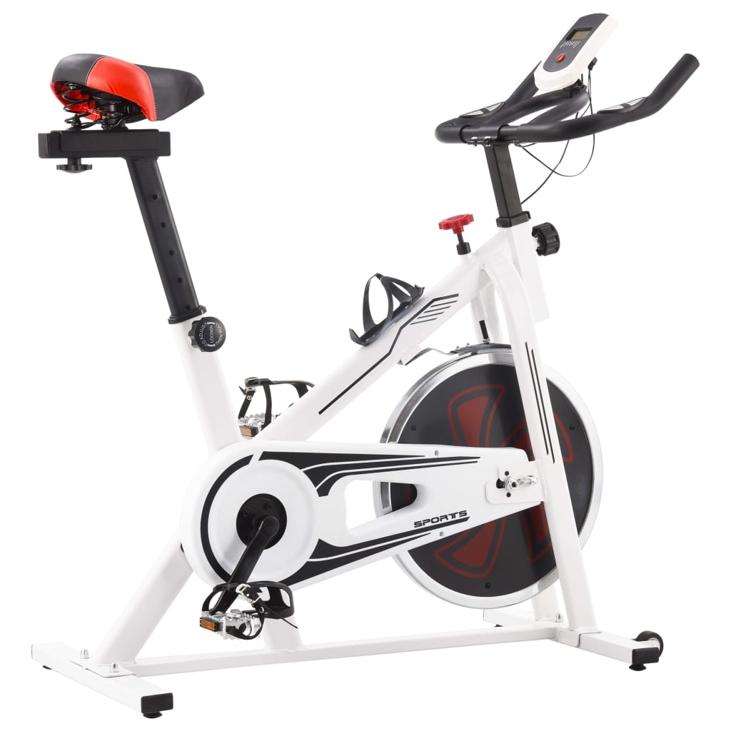Bicicleta antrenament fitness cu senzori puls alb si rosu