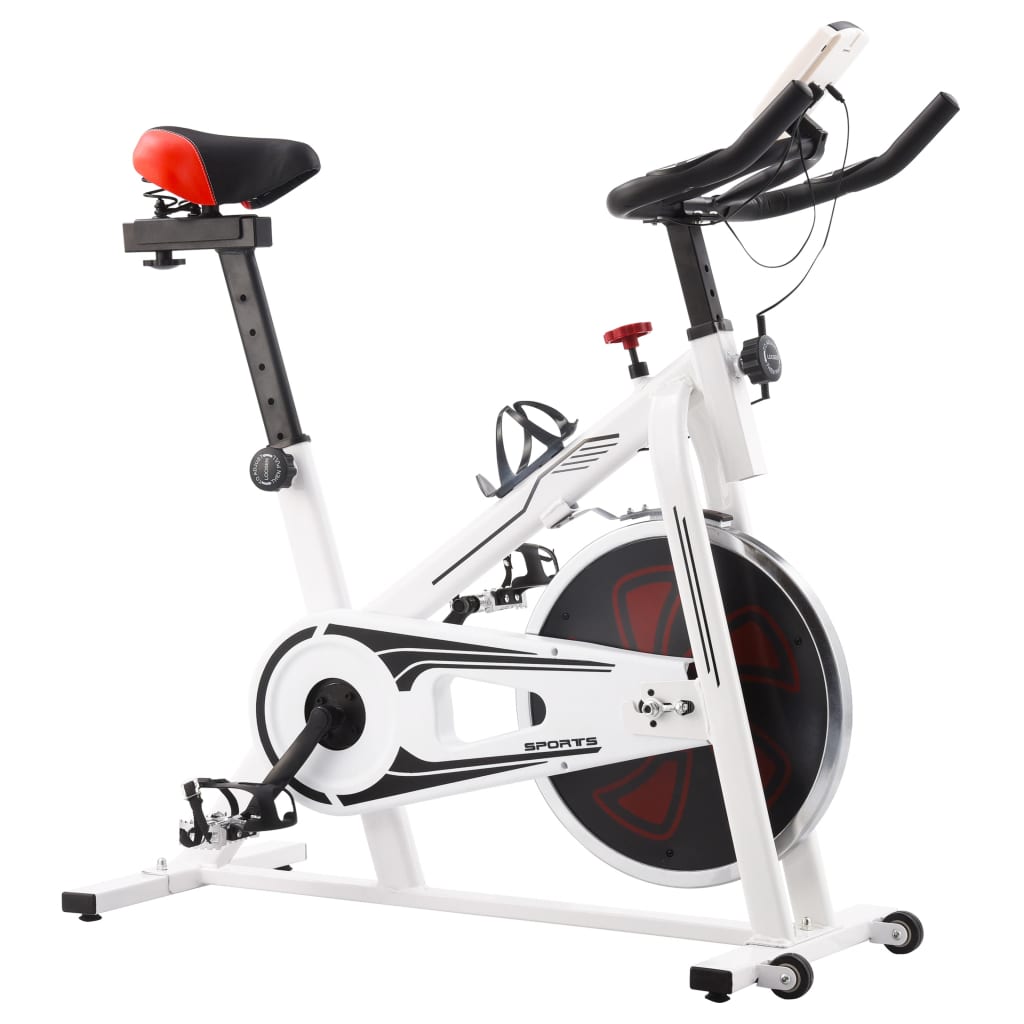 Bicicletă antrenament fitness, cu senzori puls, alb și roșu