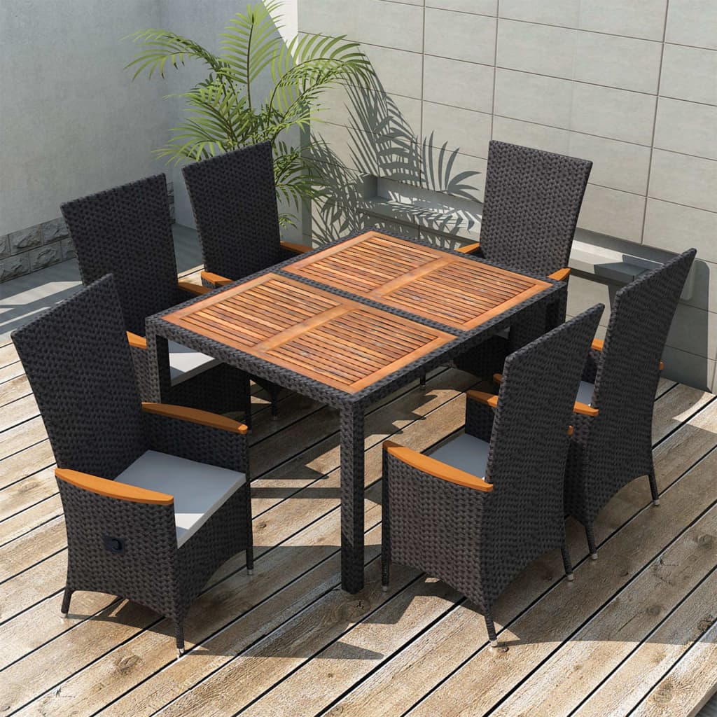 vidaXL Set mobilier de exterior 7 piese negru poliratan lemn de acacia