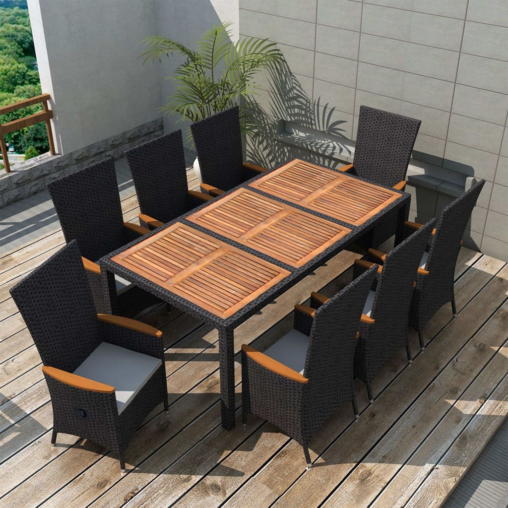 vidaXL Set mobilier de exterior 9 piese negru poliratan lemn de acacia vidaXL