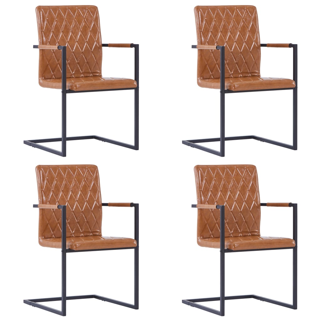 Chaises à manger cantilever lot de 4 cognac similicuir