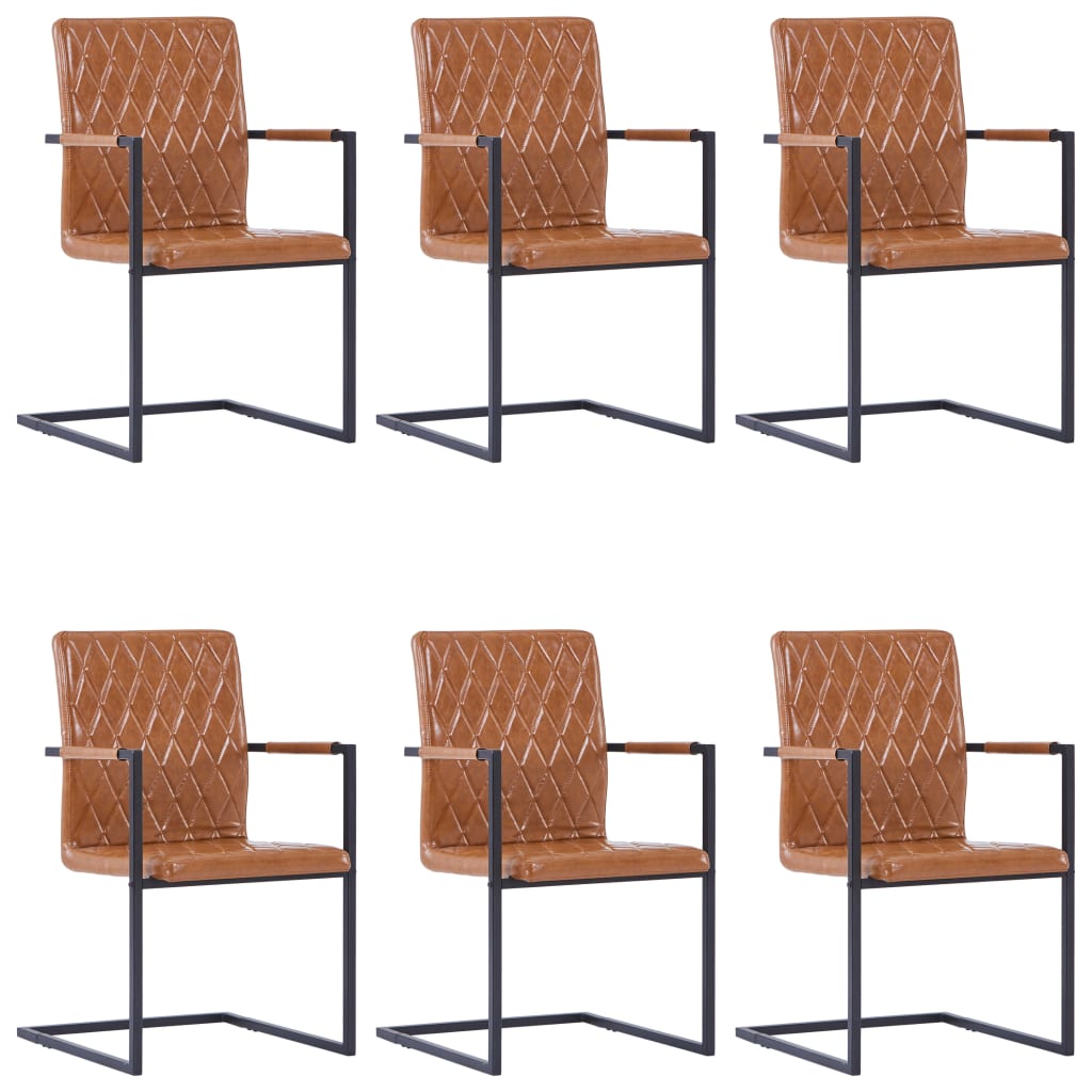 Chaises à manger cantilever lot de 6 cognac similicuir