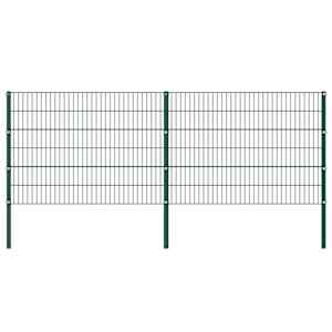 Ograjni panel s stebrički iz železa 349x120 cm zelen