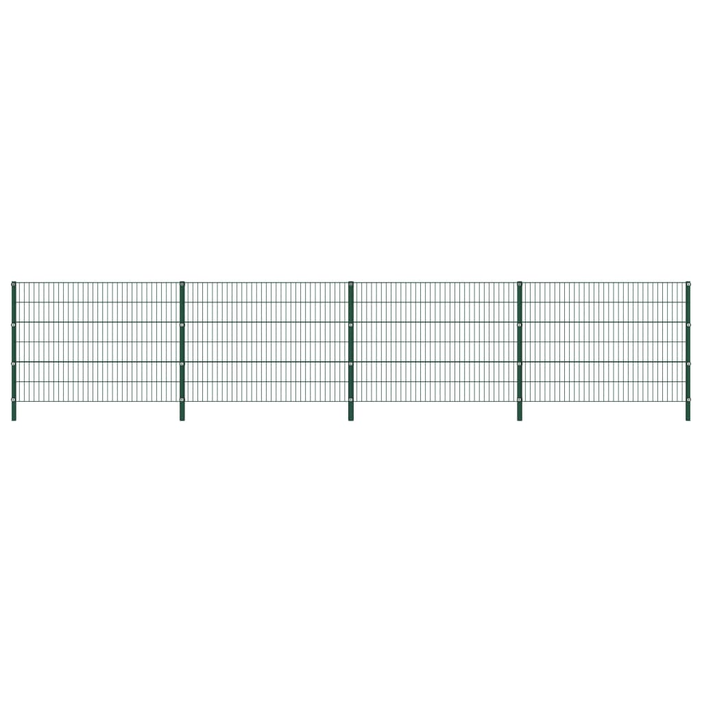 vidaXL Panou de gard cu stâlpi din fier, verde, 694,5x120 cm