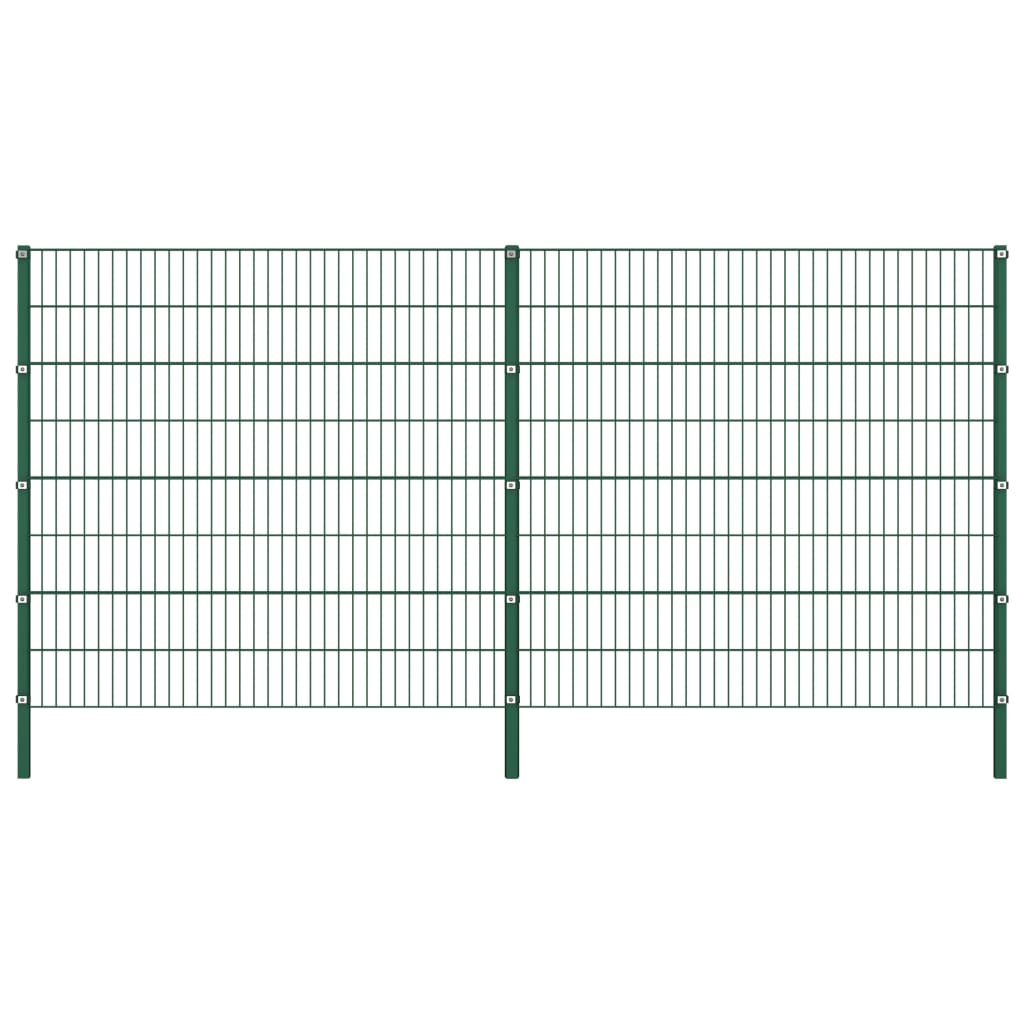 vidaXL Panou de gard cu stâlpi, verde, 3,4 x 1,6 m, fier vidaXL