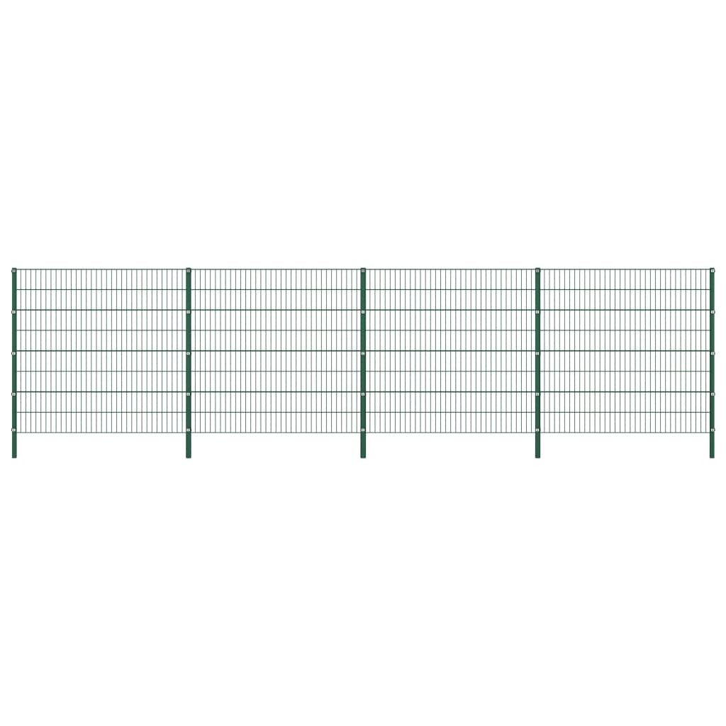 vidaXL Panou de gard cu stâlpi, verde, 6,8 x 1,6 m, fier vidaXL