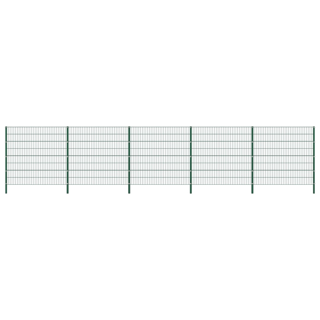 vidaXL Panou de gard cu stâlpi, verde, 8,5 x 1,6 m, fier vidaxl.ro
