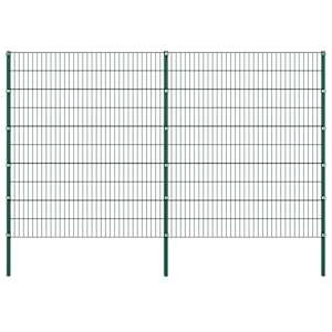 Ograjni panel s stebrički iz železa 349x200 cm zelen