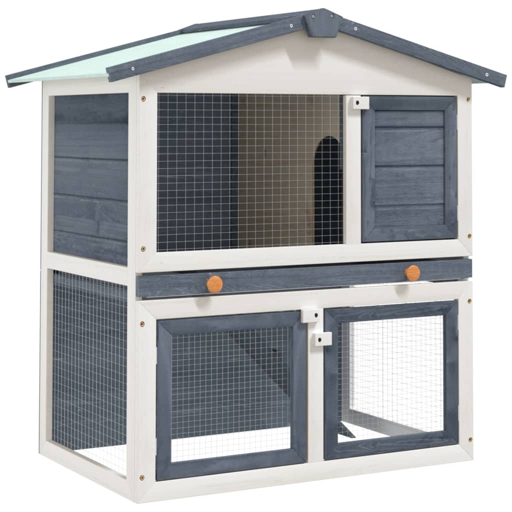 vidaXL Cușcă de iepuri pentru exterior, 3 uși, gri, lemn vidaXL