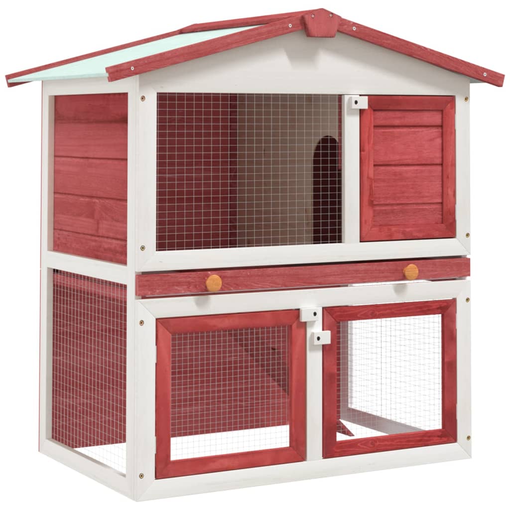 vidaXL Cușcă de iepuri pentru exterior, 3 uși, roșu, lemn vidaXL