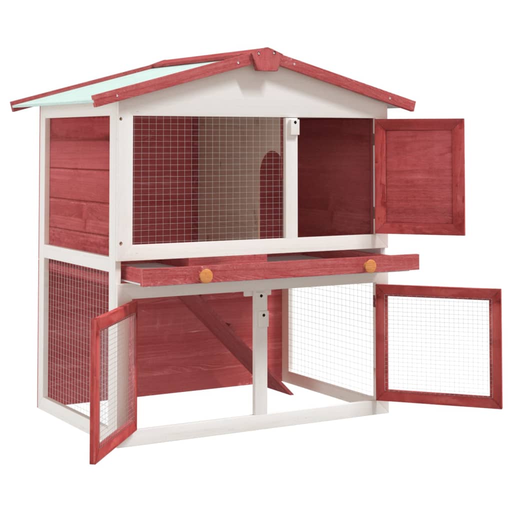 vidaXL Outdoor Rabbit Hutch 3 Doors Red Wood