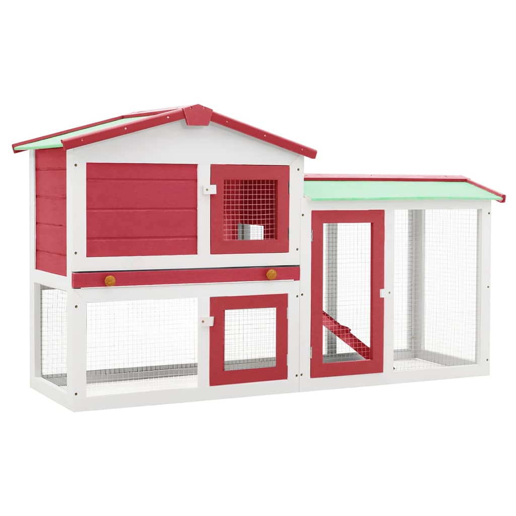 

vidaXL Outdoor Large Rabbit Hutch Red and White 57.1"x17.7"x33.5" Wood