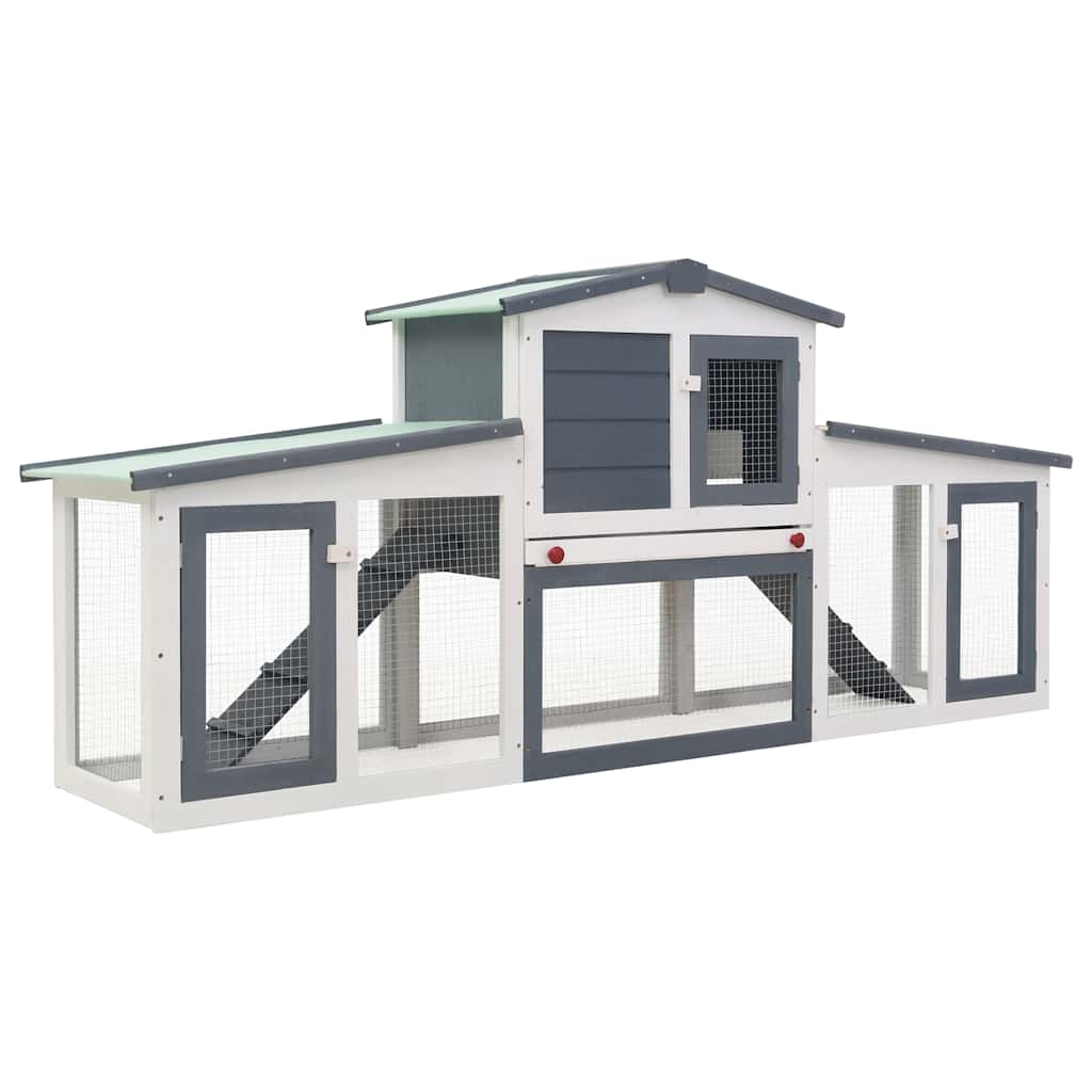 

vidaXL Outdoor Large Rabbit Hutch Gray and White 80.3"x17.7"x33.5" Wood