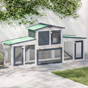 Zunanji velik zajčnik siv in bel 201x45x85 cm les