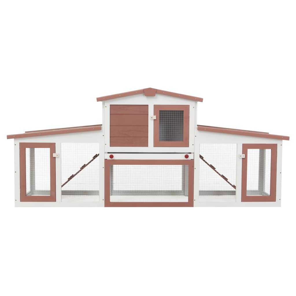 Cușcă mare exterior pt. iepuri, maro și alb, 204x45x85 cm, lemn