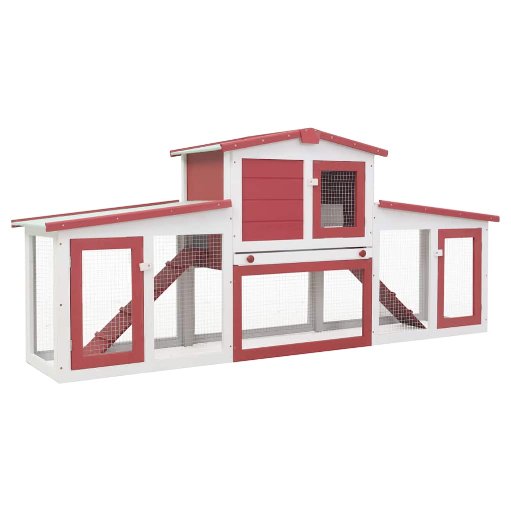 

vidaXL Outdoor Large Rabbit Hutch Red and White 80.3"x17.7"x33.5" Wood