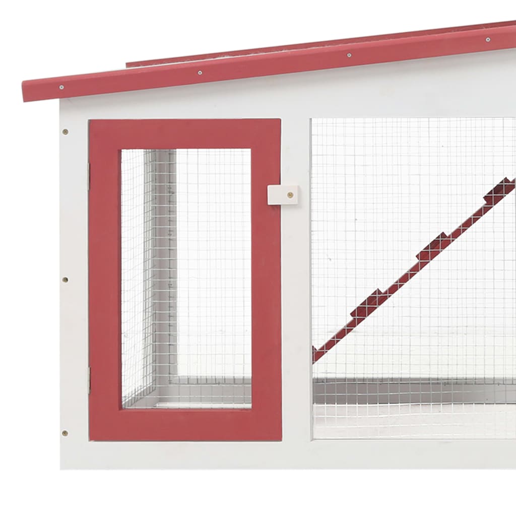 vidaXL Outdoor Large Rabbit Hutch Red and White 80.3"x17.7"x33.5" Wood