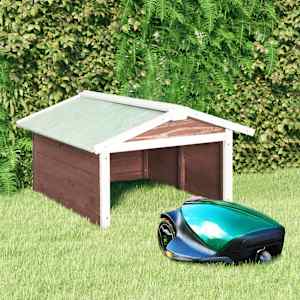 Garaža za robotsko kosilnico 72x87x50 cm mocca in bela lesena