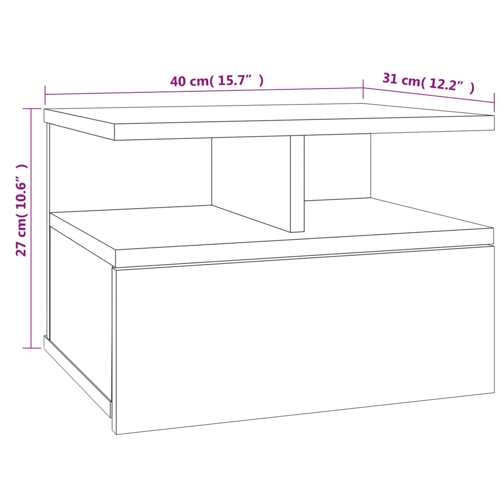 Juego de 2 Mesitas de noche flotante para Dormitorio Mesas auxiliares  aglomerado roble Sonoma 40x31x27 cm ES84945A