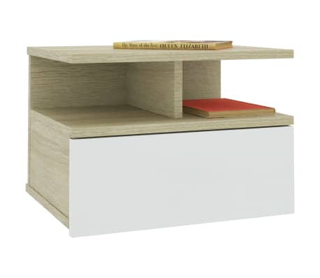 vidaXL Nástenný nočný stolík, biela+sonoma 40x31x27cm kompozitné drevo