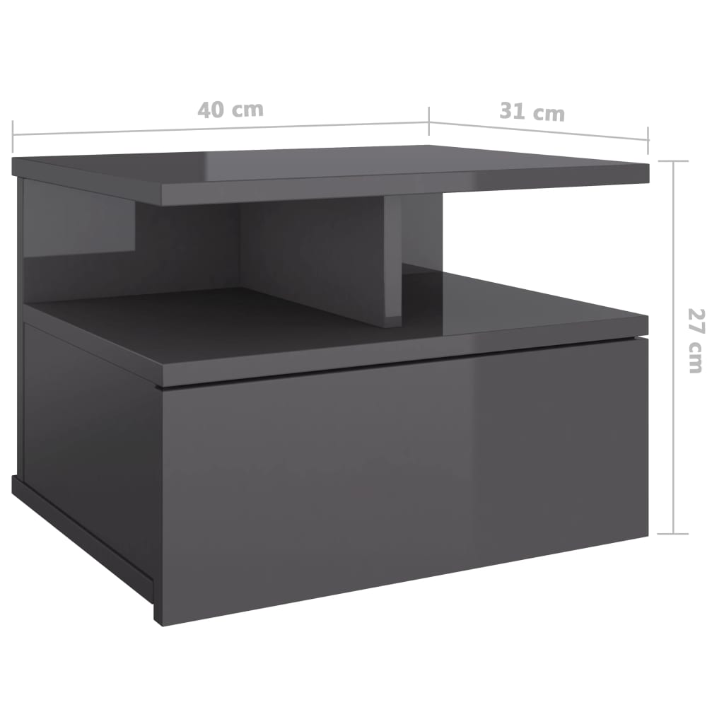 Petrashop  Nástěnný noční stolek šedý vysoký lesk 40x31x27 cm dřevotříska