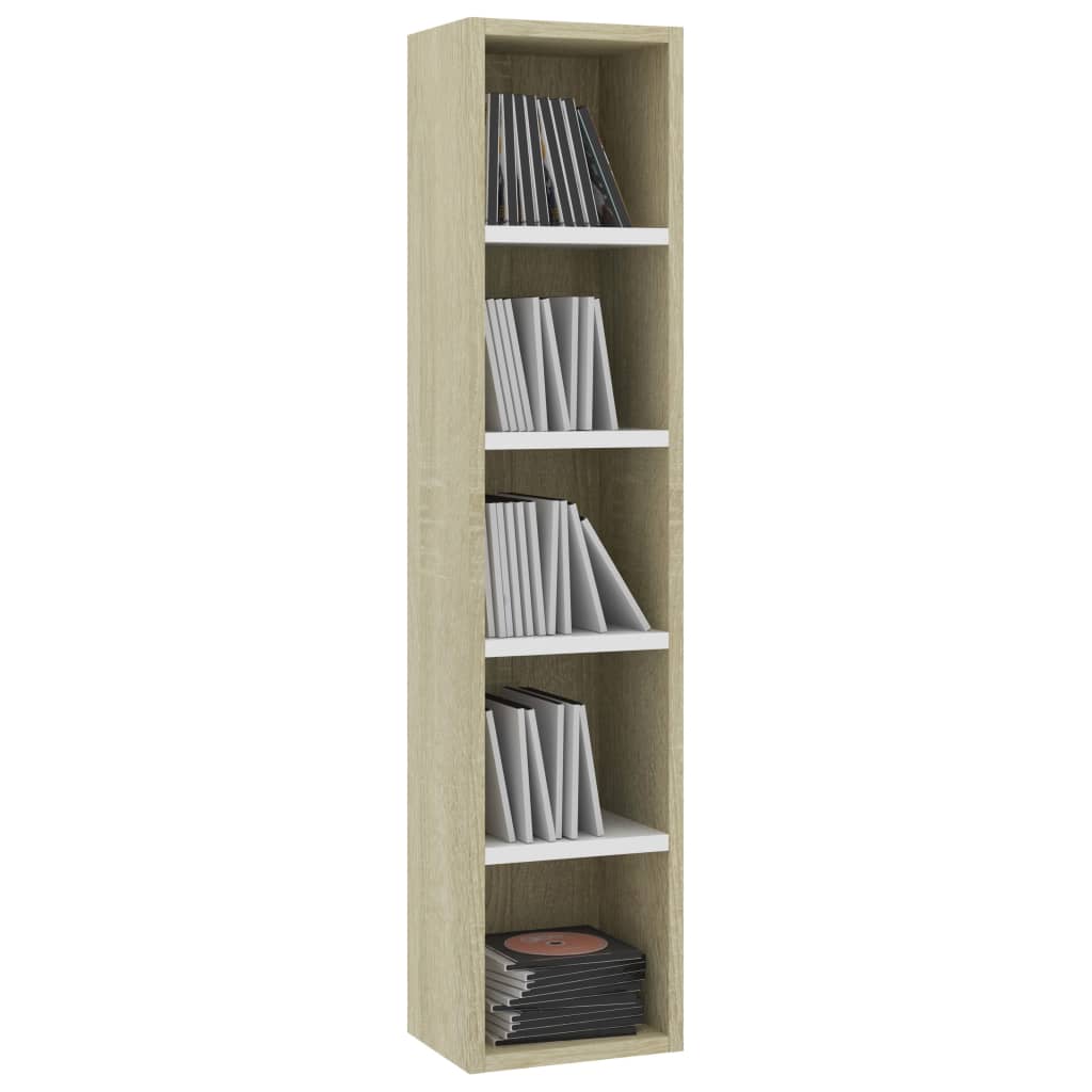 

vidaXL Cd-kast 21x16x93,5 cm spaanplaat wit en sonoma eikenkleurig