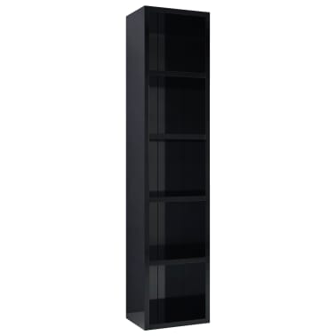vidaXL Armário para CD 21x16x93,5 cm contraplacado preto brilhante[2/6]