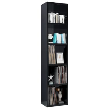 vidaXL Armário para CD 21x16x93,5 cm contraplacado preto brilhante[3/6]