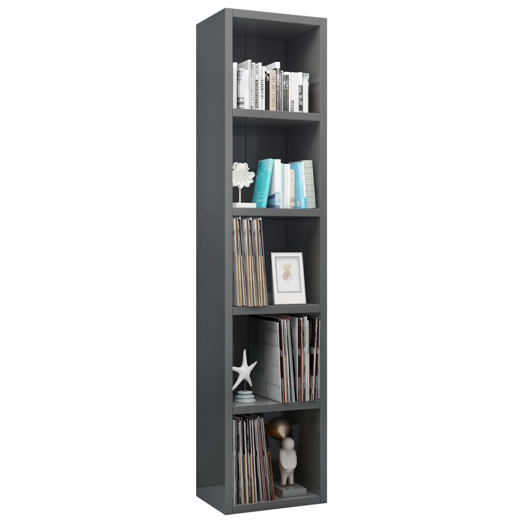 vidaXL Armoire à CD Gris brillant 21x16x93,5 cm Bois d'ingénierie