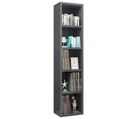 vidaXL Armoire à CD Gris brillant 21x16x93,5 cm Bois d'ingénierie