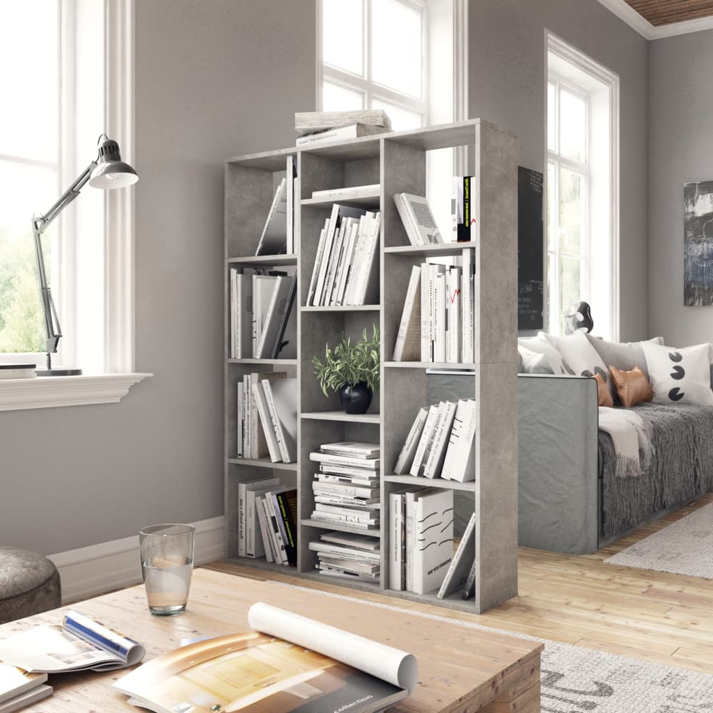 

vidaXL Kamerscherm/boekenkast 100x24x140 cm bewerkt hout betongrijs