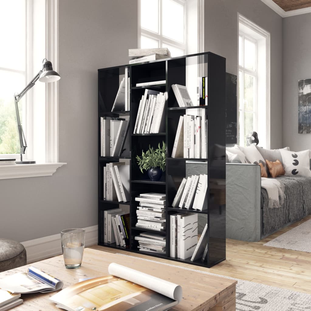 

vidaXL Kamerscherm/boekenkast 100x24x140 cm spaanplaat hoogglans zwart