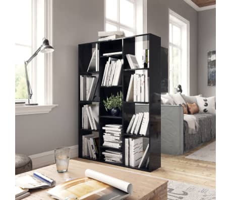 vidaXL Διαχωριστικό/Βιβλιοθήκη Γυαλ. Μαύρο 100x24x140 εκ. Μοριοσανίδα