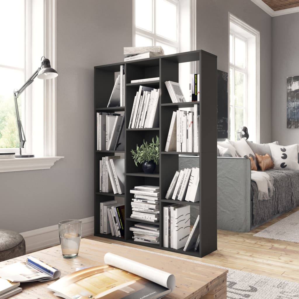 vidaXL Kamerscherm/boekenkast 100x24x140 cm spaanplaat hoogglans grijs afbeelding