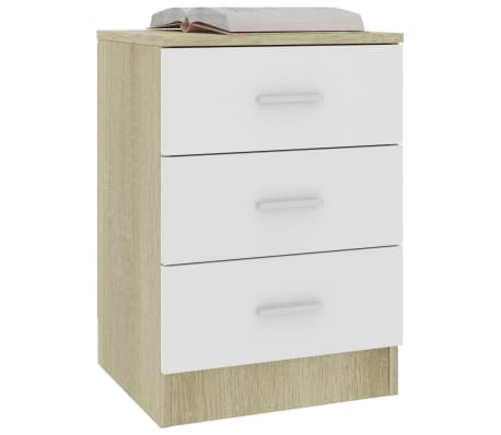 vidaXL Naktinė spintelė, baltos ir ąžuolo spalvos, 38x35x56cm, MDP