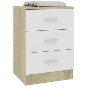 vidaXL Naktinė spintelė, baltos ir ąžuolo spalvos, 38x35x56cm, MDP