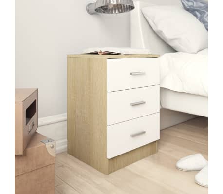 vidaXL Bedside Cabinets 2 pcs White and Sonoma Oak 38x35x56 cm Engineered Wood