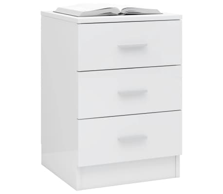 vidaXL Comodino Bianco Lucido 38x35x56 cm in Legno Multistrato