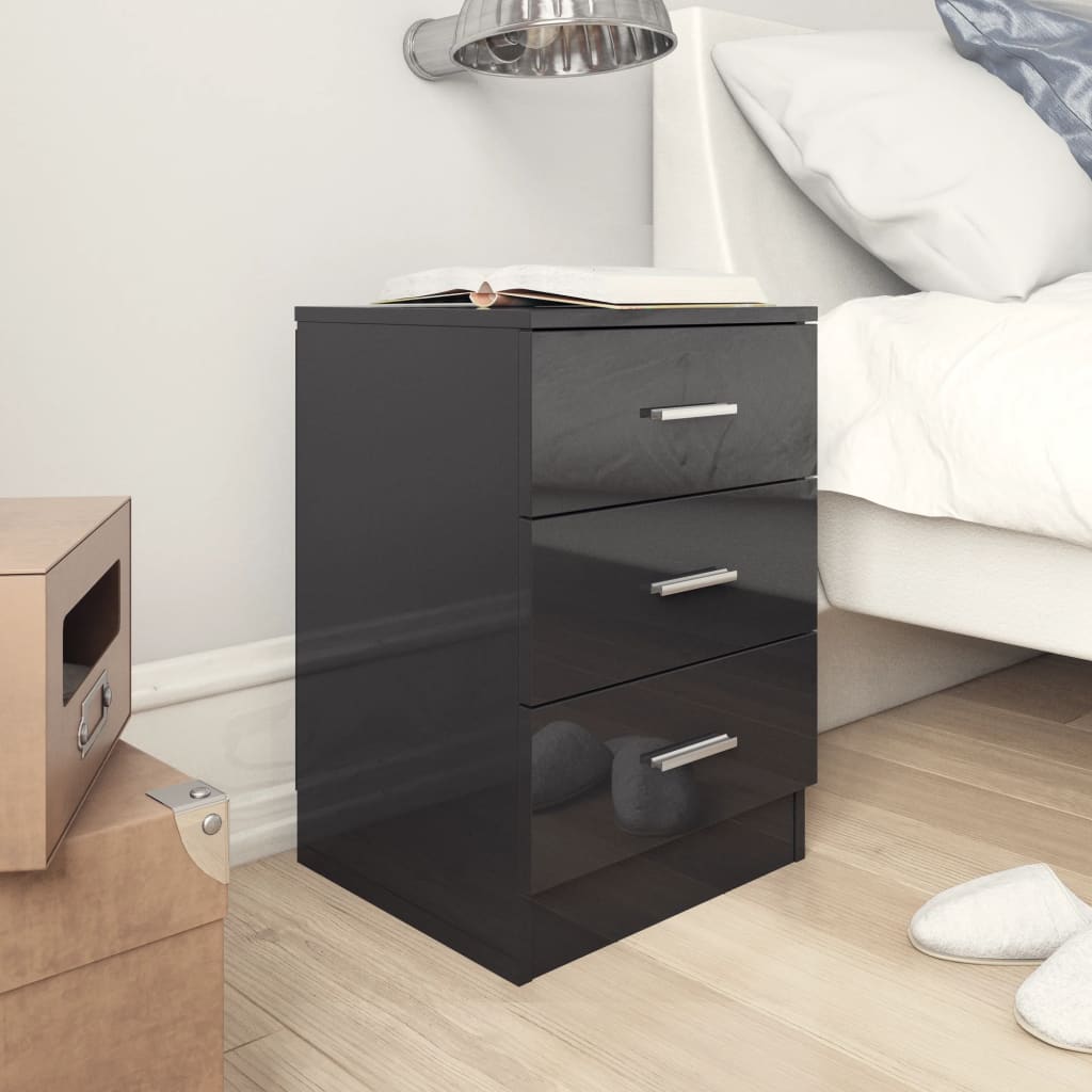 vidaXL Bedside Cabinets 2 pcs High Gloss Black 38x35x56 cm Engineered Wood