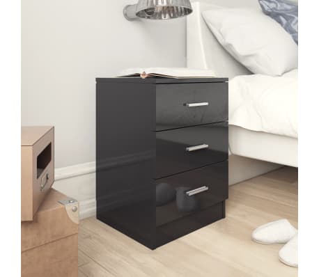 vidaXL Bedside Cabinets 2 pcs High Gloss Black 38x35x56 cm Engineered Wood